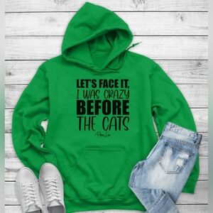 Piper Lou " Crazy Before The Cats"  Green Graphic Hoodie Sweatshirt size Large